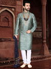 Light Turquoise Colour Outluk Vol 36 Traditional Jaqcuard Silk With Self Work Party Wear Kurta Pajama Mens Collection 36008